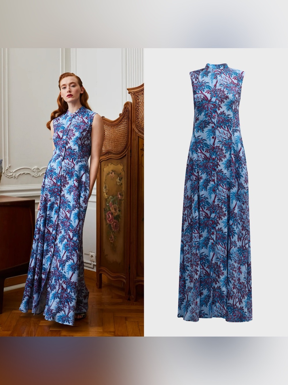 NWT  Evi Grintela Carine Sleeveless Botanical-Print Maxi Dress